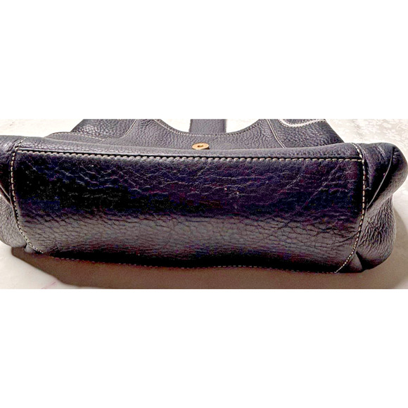 Fossil Black Pebbled Leather Shoulder Bag Purse Hobo Tote w/ Buckle & Contrast S - Picture 6 of 13